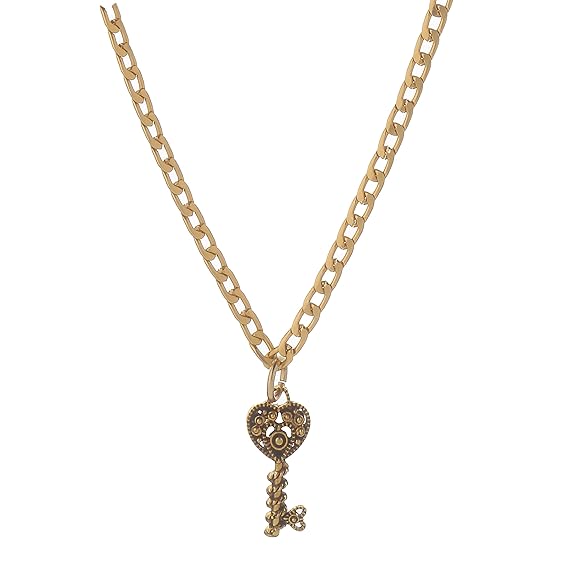 Gold Heart Key Pendant Necklace