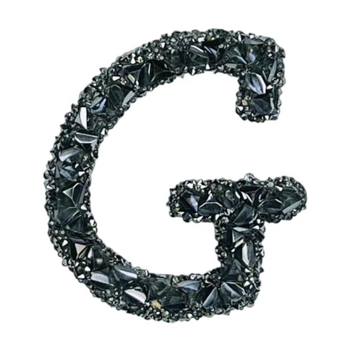 Letter F Black Sparkling Rhinestone Patch