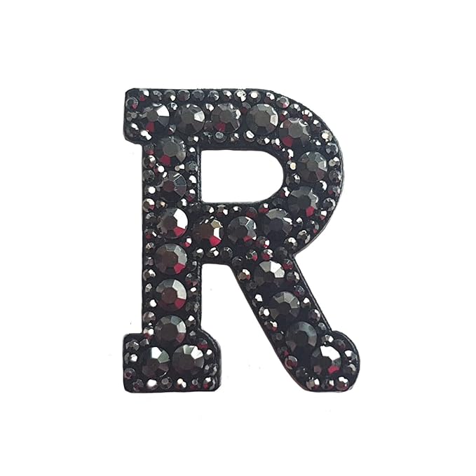 Letter R Black Rivet Hematite Hot fix Or Sew Patch