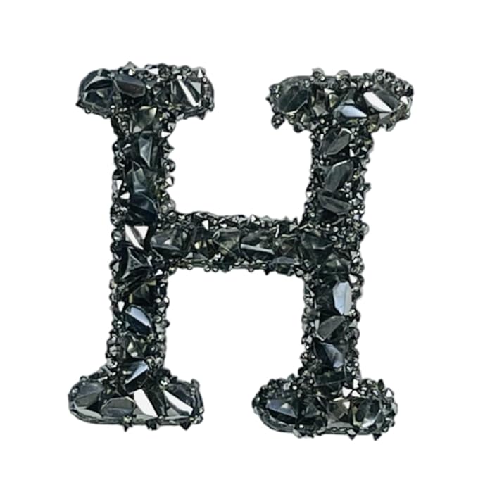Letter D Black Sparkling Rhinestone Patch