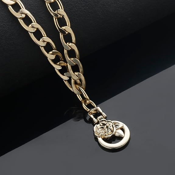 Gold Chain Necklace with Rose Pendant