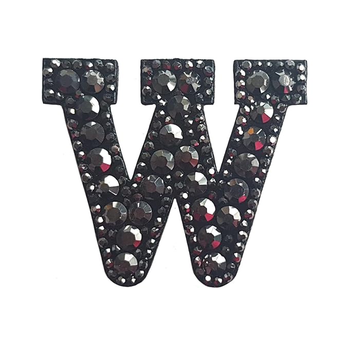 Letter W Black Rivet Hematite Hot fix Or Sew Patch