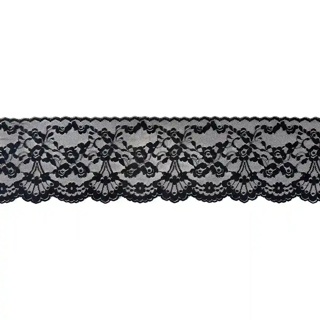 Black Scalloped Floral Lace | 5 Meters | SKU-B101