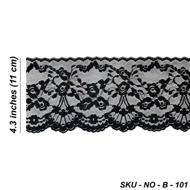 Black Scalloped Floral Lace | 5 Meters | SKU-B101