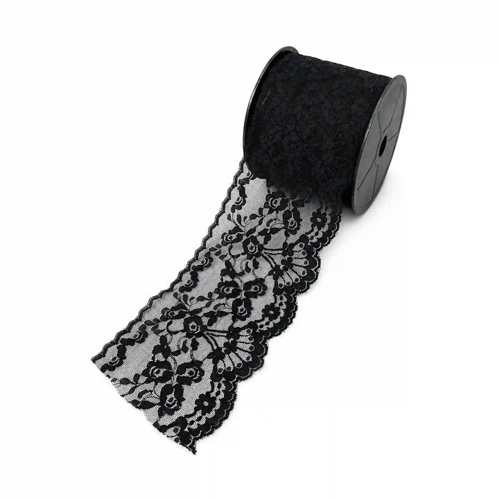 Black Scalloped Floral Lace | 5 Meters | SKU-B101