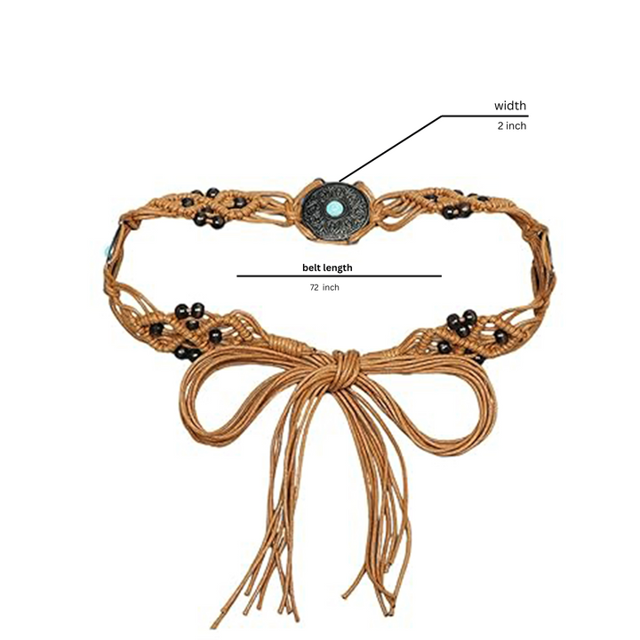 Ethnic Brown Macrame Belt with Circular Beaded Accent  Macrame Belt