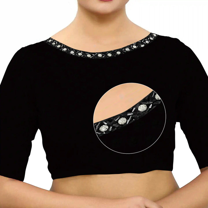 Black and Crystal Boat Neckline