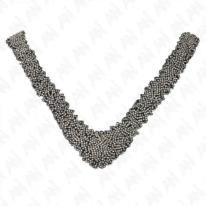 Silver Beaded V Neckline