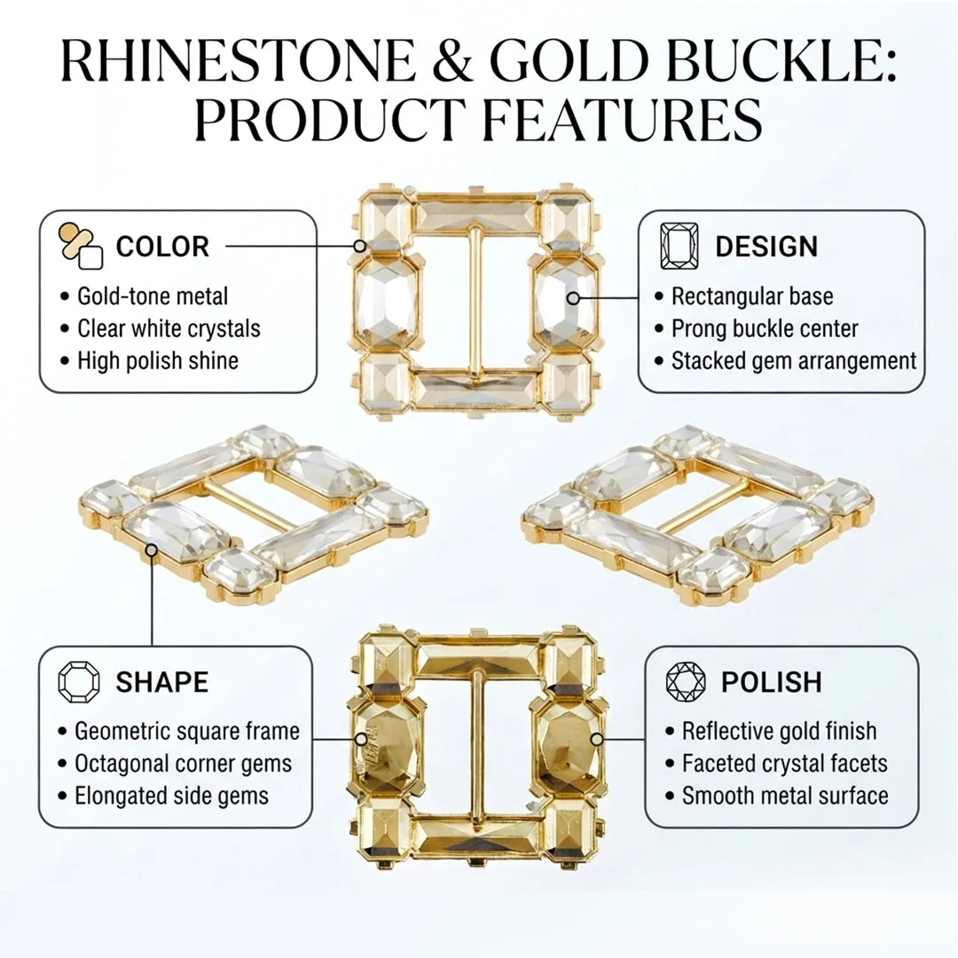 Emerald Cut Crystal Studded Square Belt Buckle