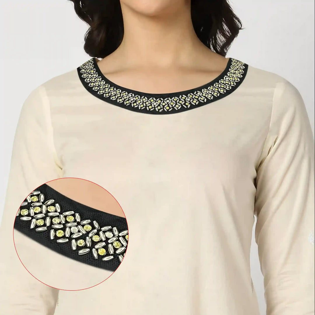 Black Beaded Round Neckline