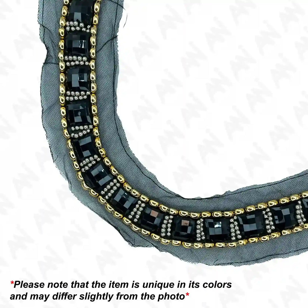 Black and Gold Crystal Round Neckline