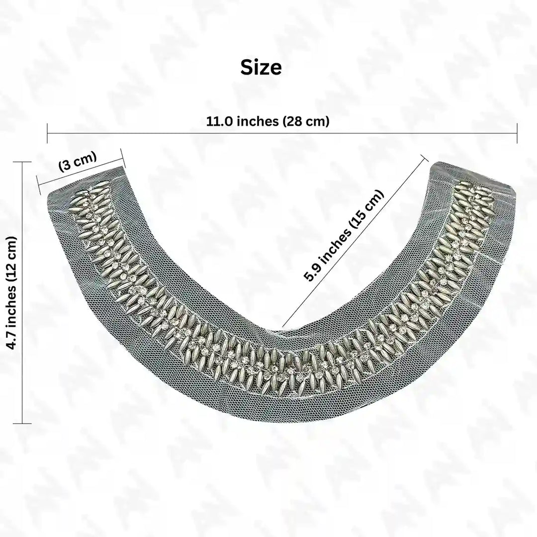 Textured Silver Beaded Round Neckline