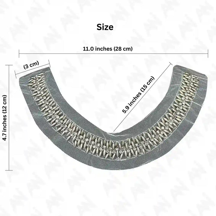 Textured Silver Beaded Round Neckline