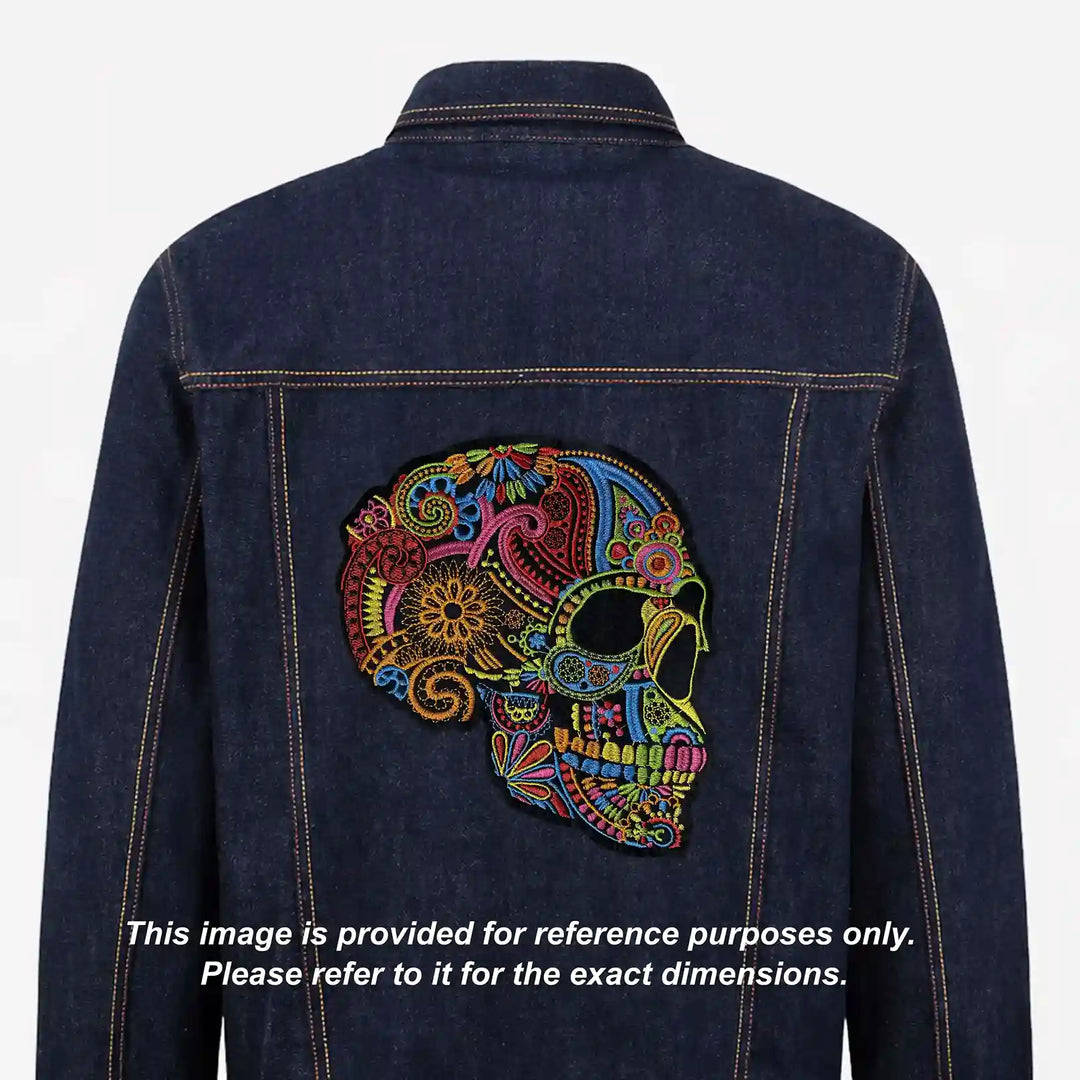 Side-Profile Floral Sugar Skull Hot Fix Patch