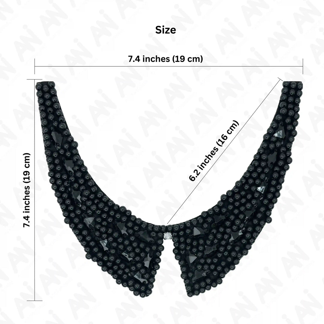 Black Bead Embellished Collar Neckline