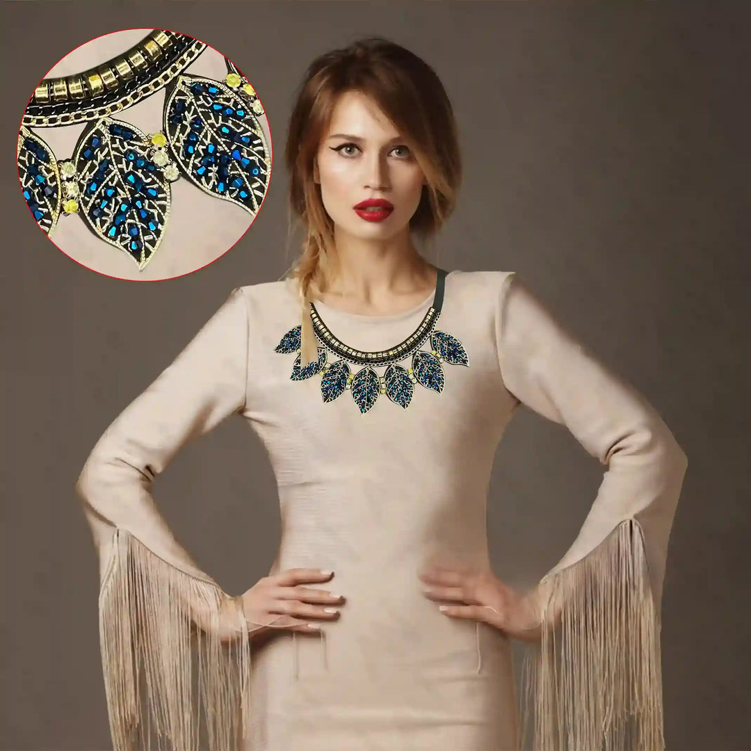 Beaded Leaf Round Neckline