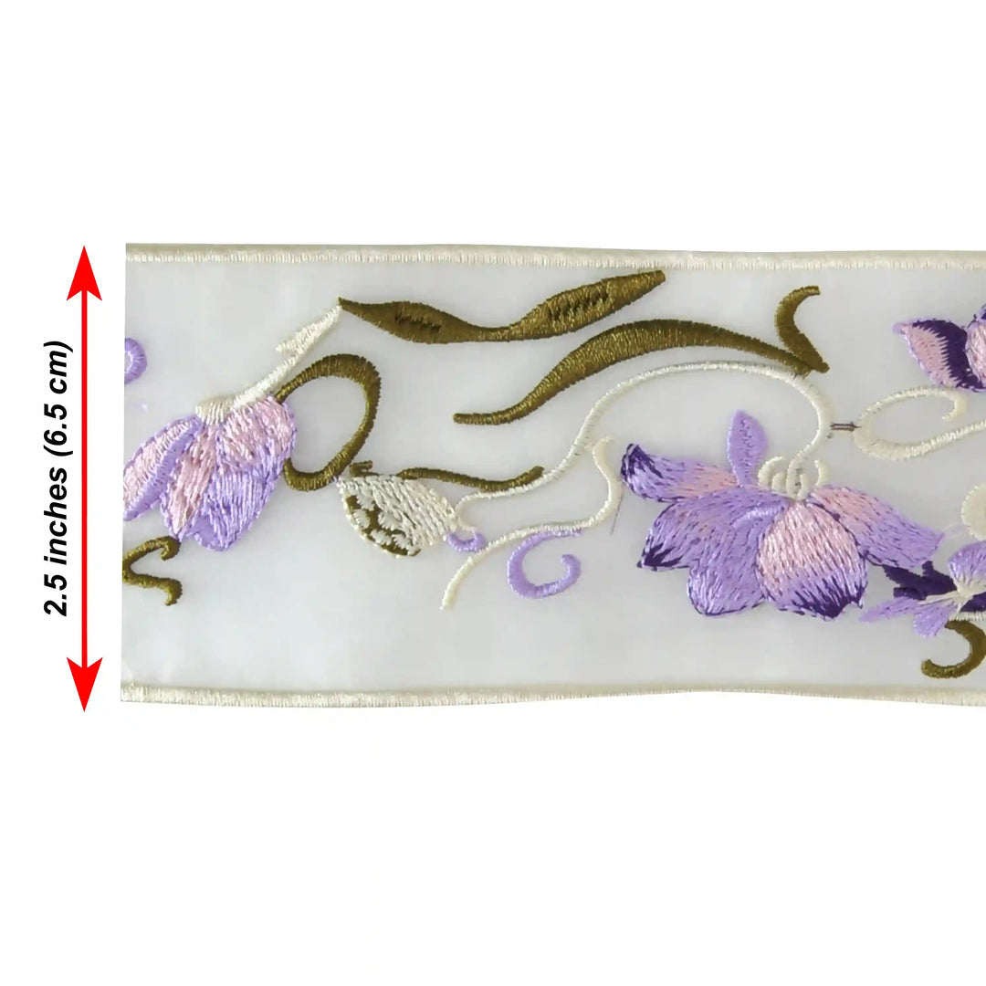Lilac Blossom Organza Parsi Gara Lace | 2 Meter