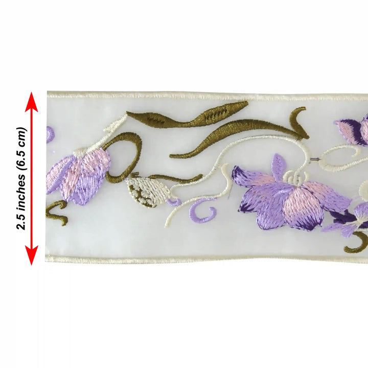 Lilac Blossom Organza Parsi Gara Lace | 2 Meter