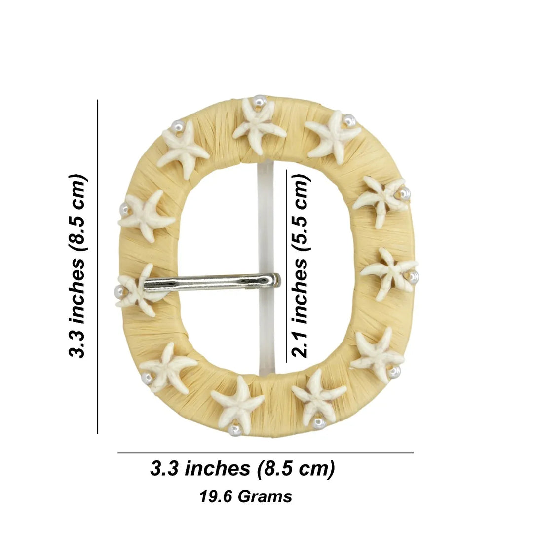 Starfish & Pearl Shell Embellished Raffia Buckle