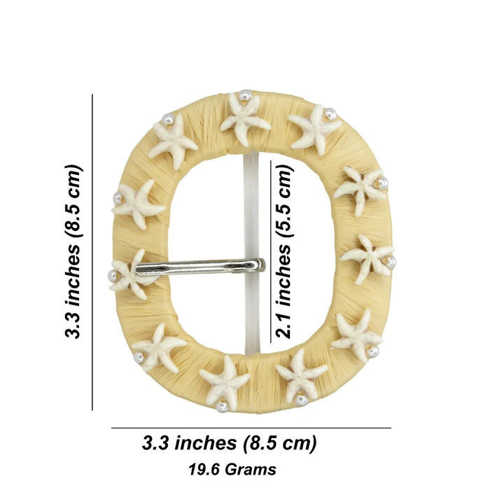Starfish & Pearl Shell Embellished Raffia Buckle