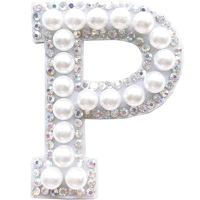 Letter P White Pearl Rhinestone Hot fix Or Sew Patch