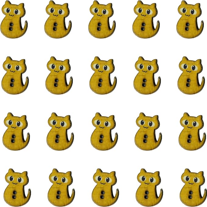 Wooden Cute Kitty Buttons(Set of 20)
