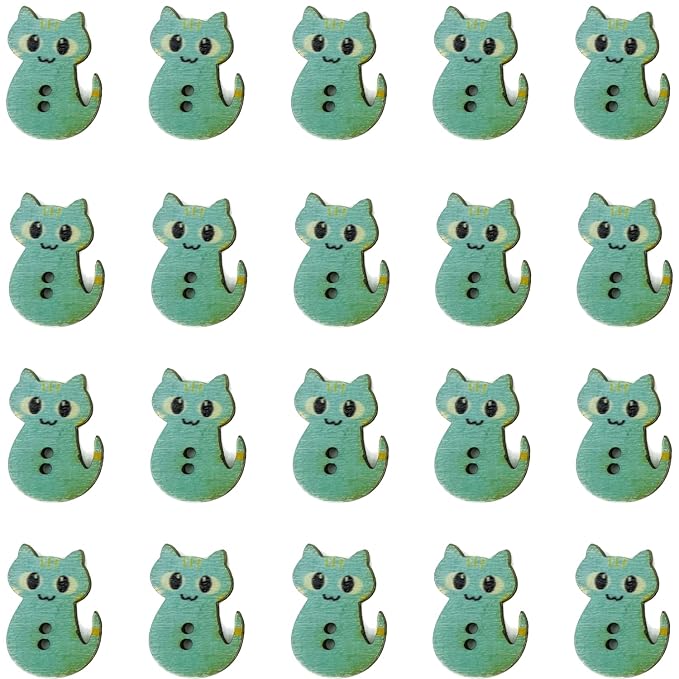 Wooden Cute Kitty Buttons(Set of 20)