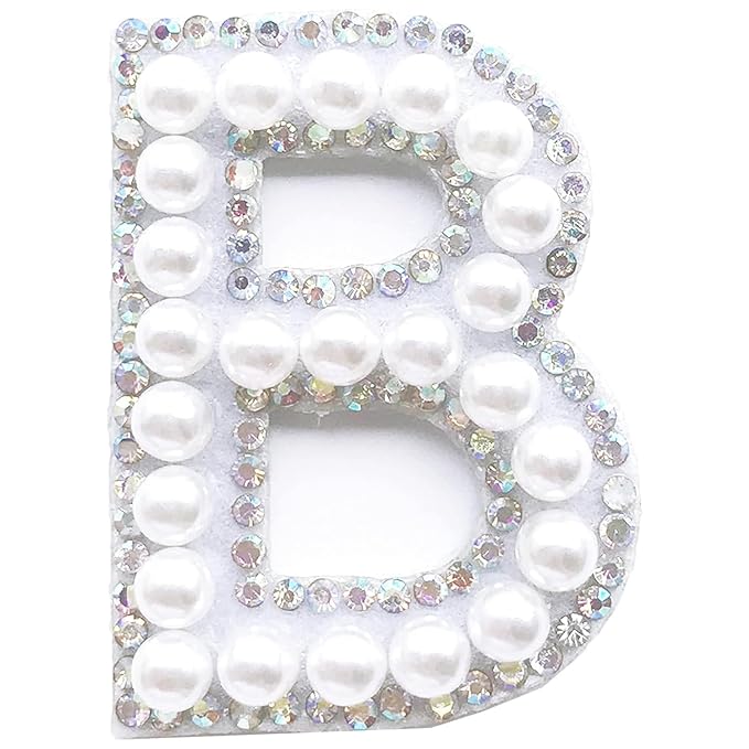 Letter B White Pearl Rhinestone Hot fix Or Sew Patch