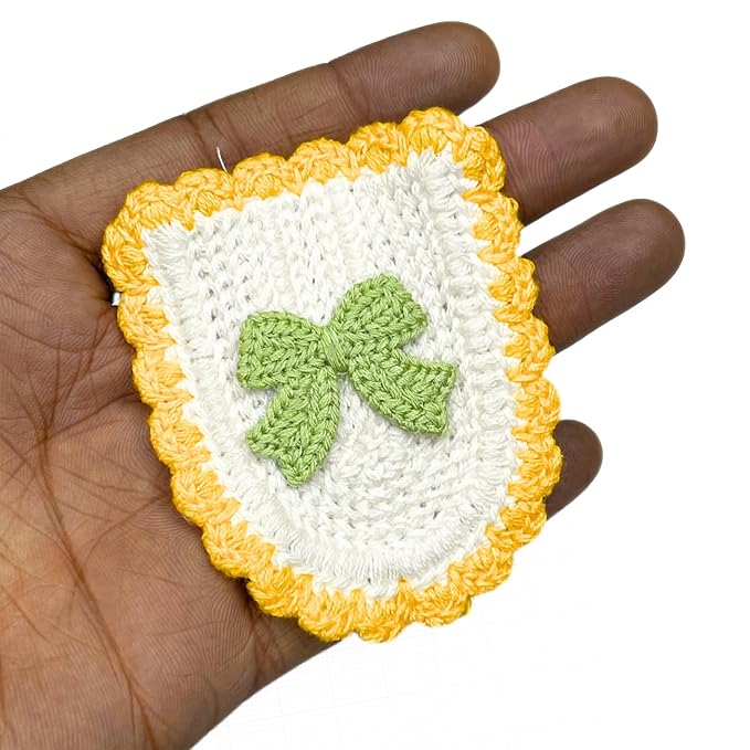 Textured knitted Bow and Border Crochet Patch