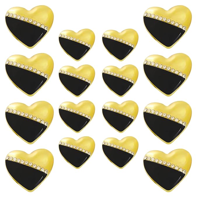 Heart-Shaped Pearl Metal Buttons with Gold & Black Accents