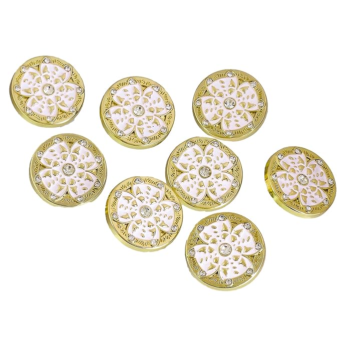 Golden Floral Metal Buttons with White Centers