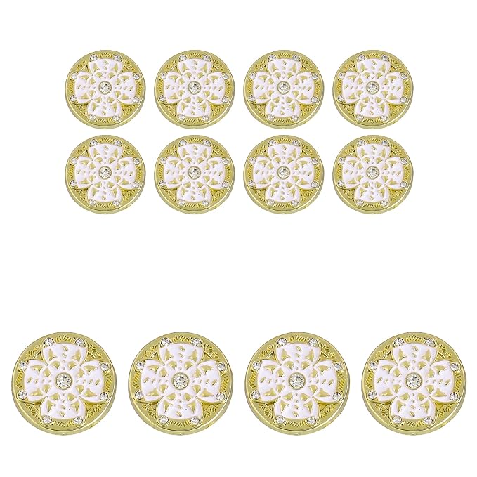 Black Flora White Centers Metal Buttons