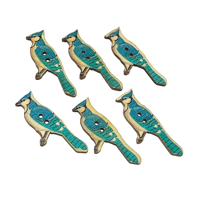 ANI Accessories (4 x1.5) cm 20 Pcs Vintage Wooden Buttons 2 Holes Blue Bird Jay Parrot Design Button Sewing Production Irregular Shape Button Handmade DIY Art & Crafts