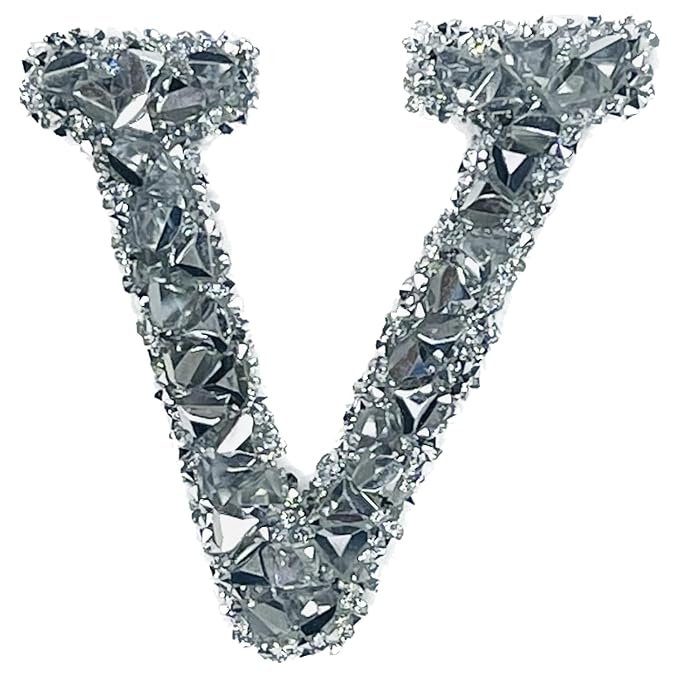 Letter V White Sparkling Rhinestone Patch