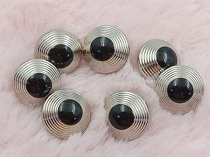 Silver Circular With Black Centered Metal Buttons For Shirt/Kurti