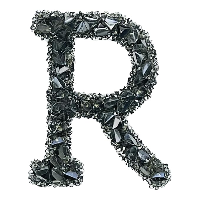 Letter V Black Sparkling Rhinestone Patch