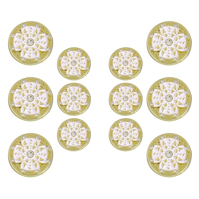 Golden Floral Metal Buttons with White Centers