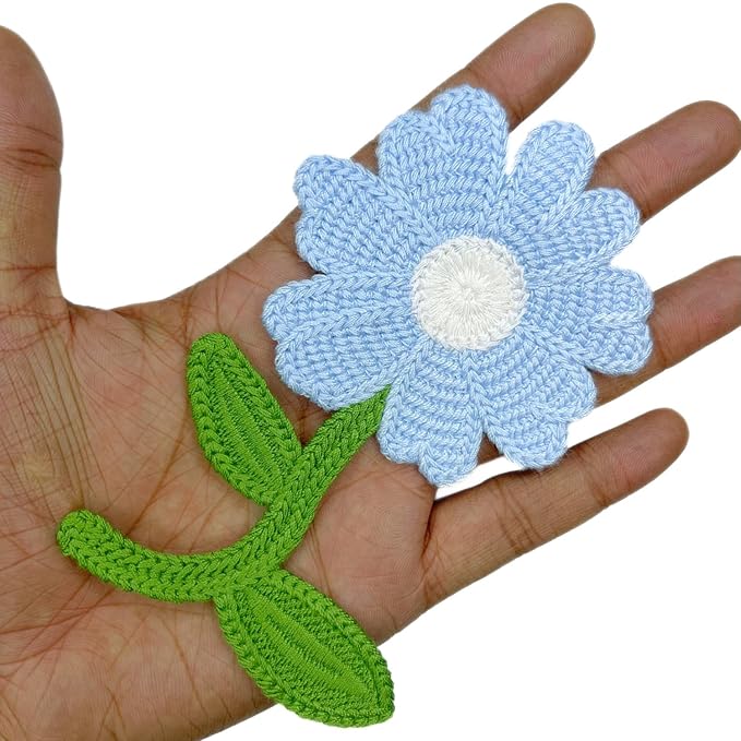 Crochet Sun Flower with Leaves Sew On Applique Patches