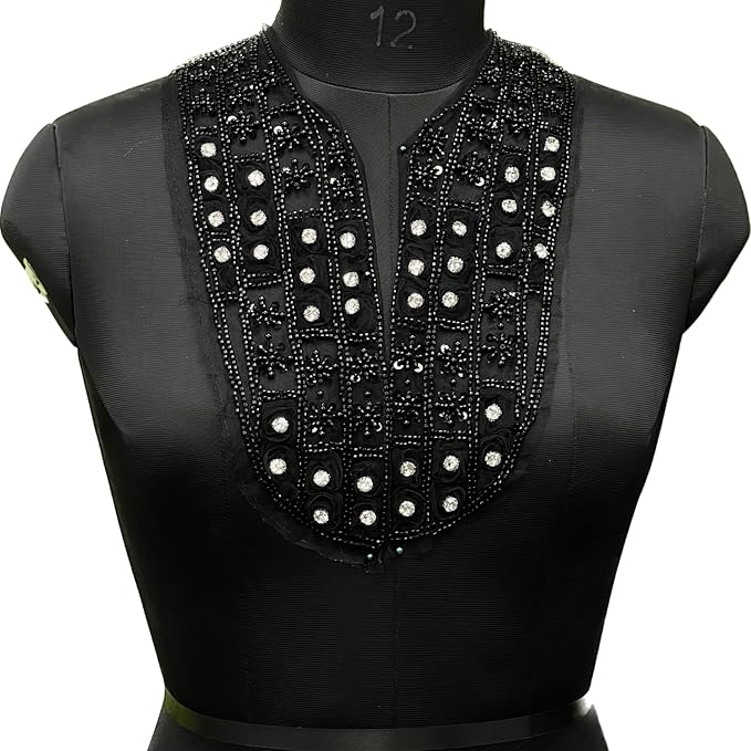 Black Beaded and Sequined Neckline