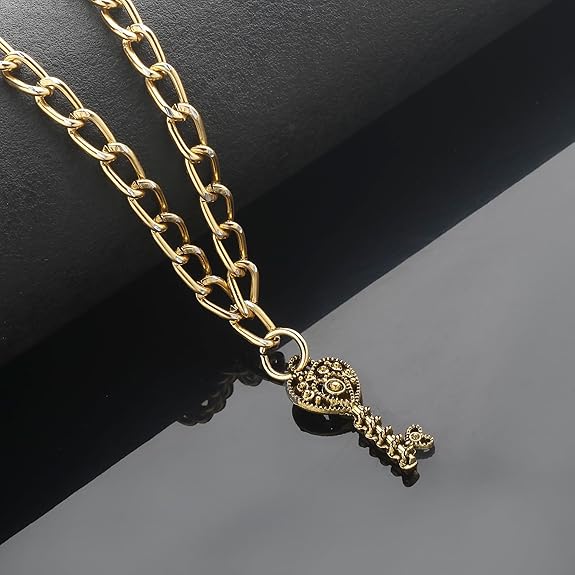 Gold Heart Key Pendant Necklace