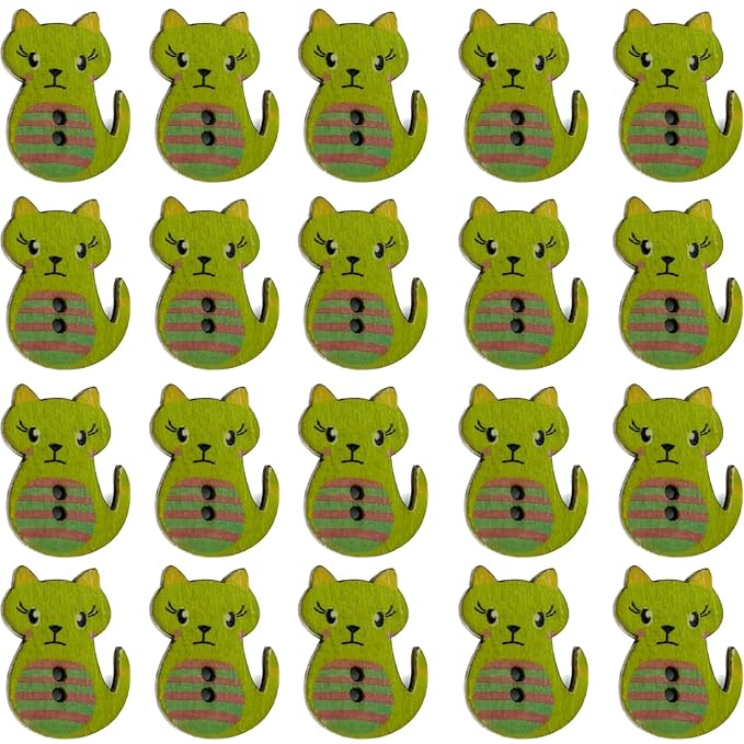 Wooden Cute Kitty Buttons(Set of 20)