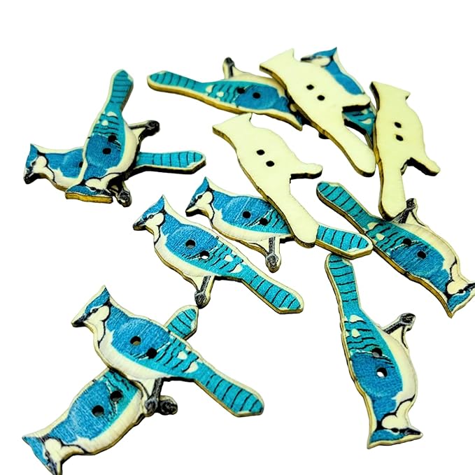ANI Accessories (4 x1.5) cm 20 Pcs Vintage Wooden Buttons 2 Holes Blue Bird Jay Parrot Design Button Sewing Production Irregular Shape Button Handmade DIY Art & Crafts