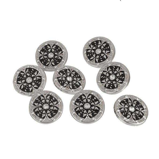 Black Flora White Centers Metal Buttons