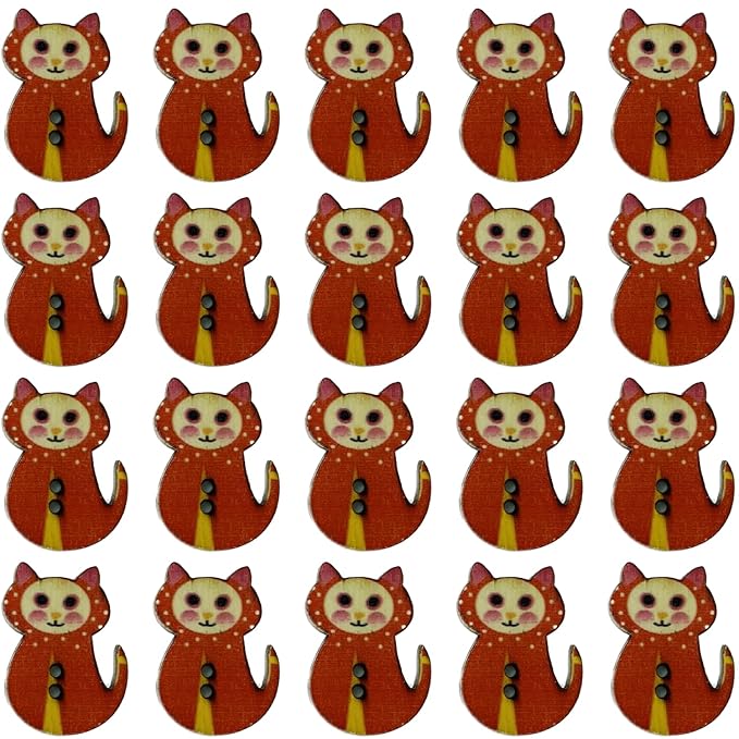 Wooden Cute Kitty Buttons(Set of 20)