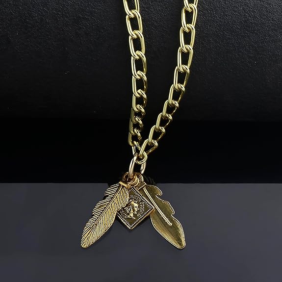 Gold Feather Pendant Necklace