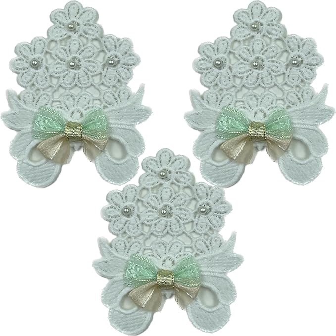 Floral Pearl Bow Embroidered Sew Patch(Set of 3)