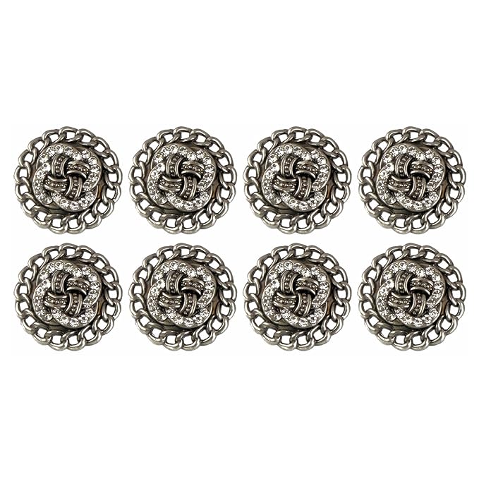 Circular Border Design with Diamond Accents Metal Buttons (8 Small + 6 Big)