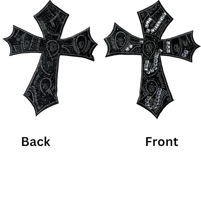 Black Beaded Cross Sew Patch