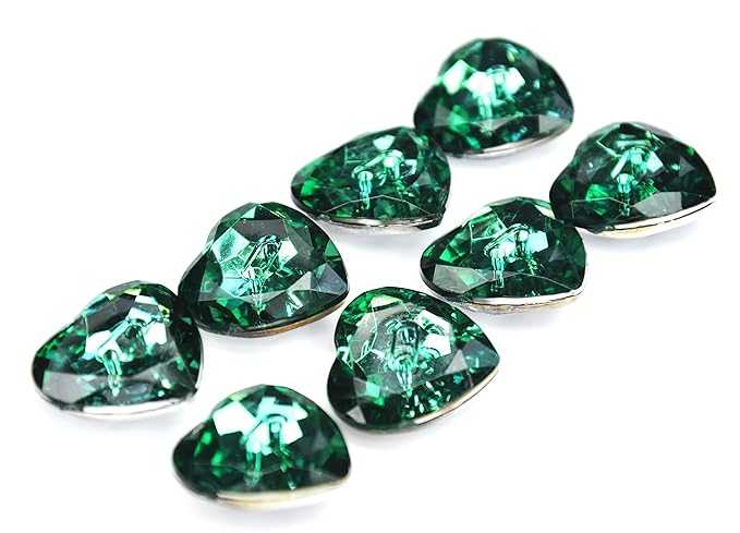 Radiant Dark Green Crystal Heart-Shaped Acrylic Buttons