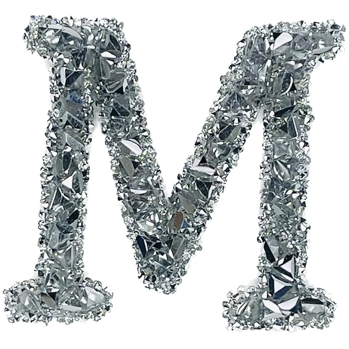 Letter M White Sparkling Rhinestone Patch